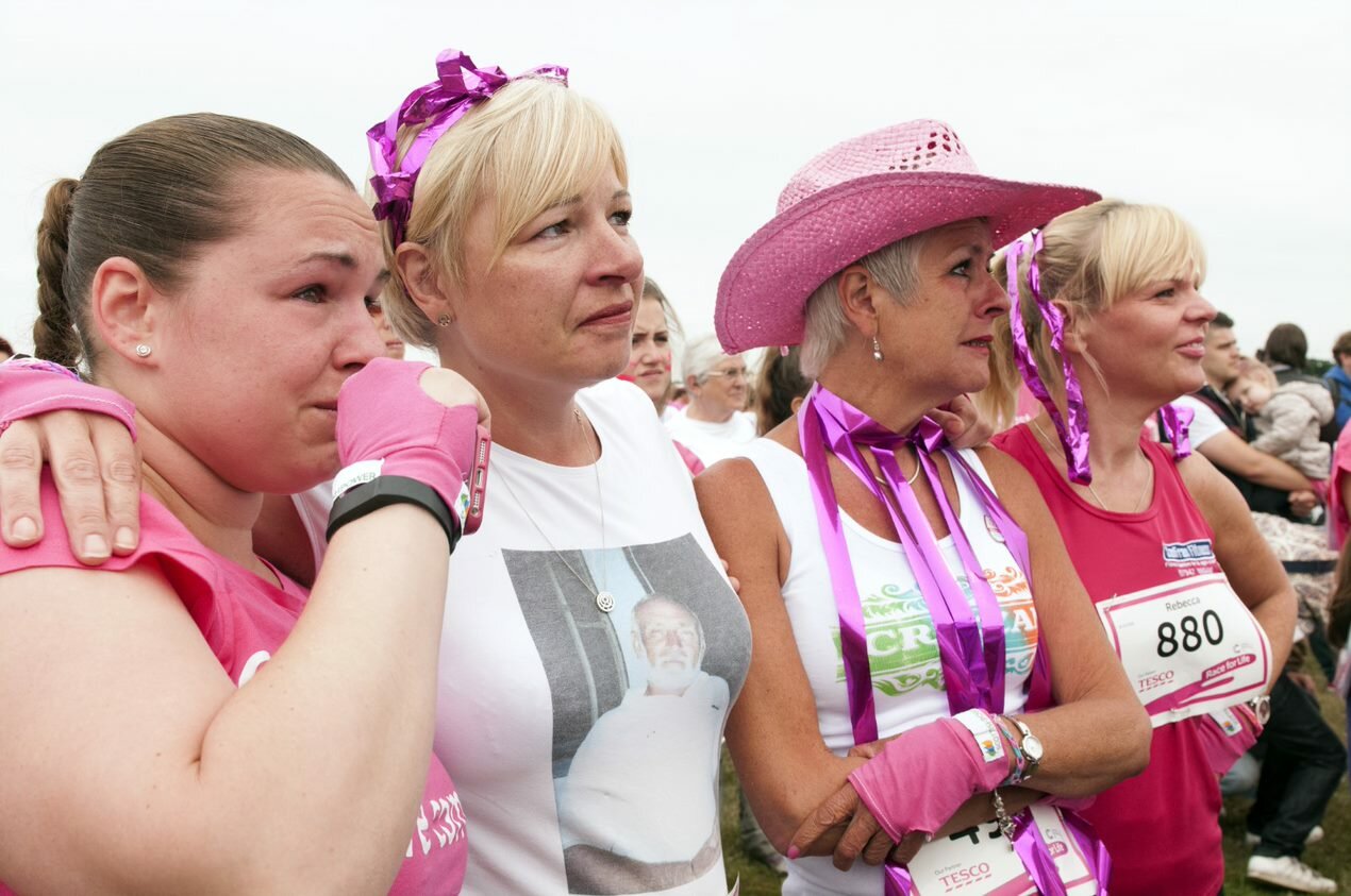 Emotional women at the Cancer Research UK Race for Life 5K